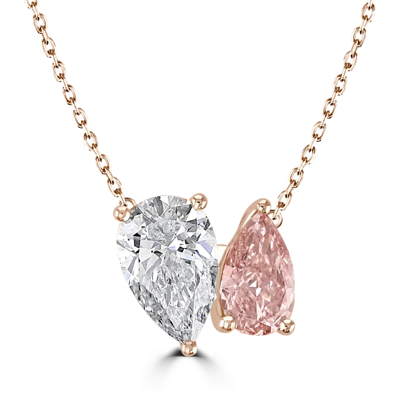 18ct Rose Gold 2.6ct White & Pink Laboratory Grown Diamond 'Toi et Moi' Necklace