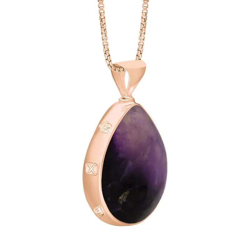 18ct Rose Gold Blue John Mother of Pearl Queens Jubilee Hallmark Double Sided Pear-shaped Necklace D