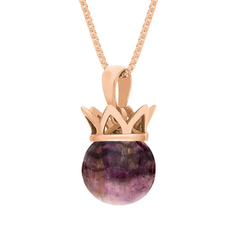 18ct Rose Gold Blue John Royal Coronet 11mm Bead Pendant