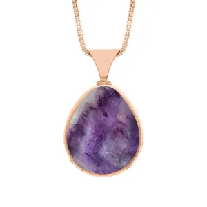 18ct Rose Gold Blue John Whitby Jet Queens Jubilee Hallmark Double Sided Pear-shaped Necklace D