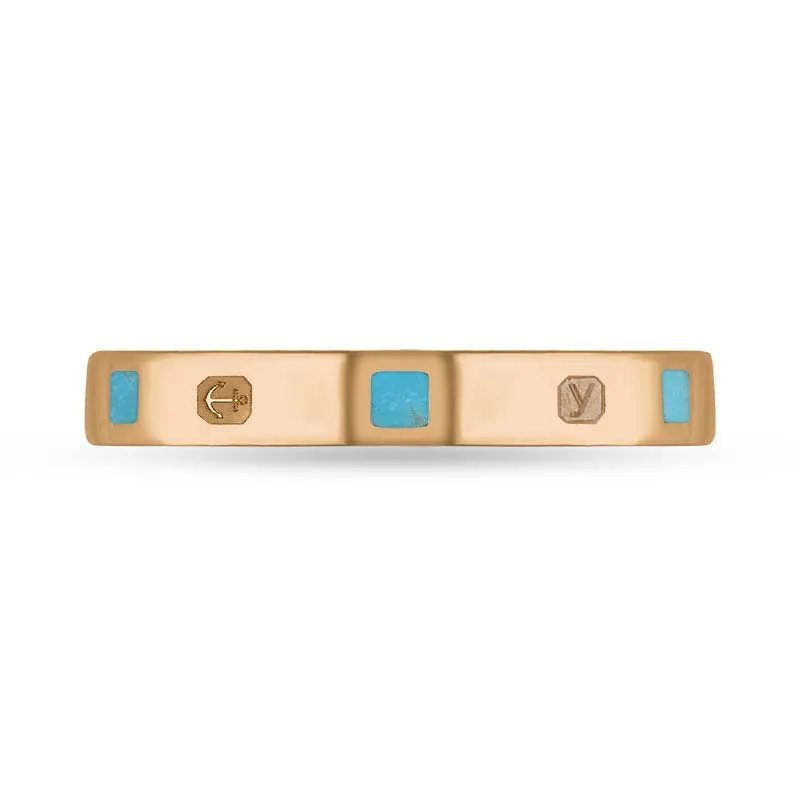 18ct Rose Gold Turquoise King's Coronation Hallmark Princess Cut 3mm Ring D