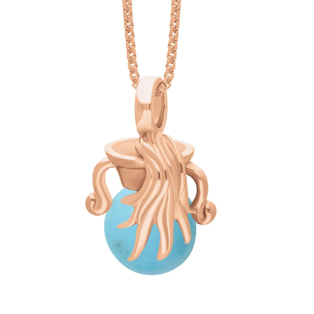 18ct Rose Gold Turquoise Zodiac Aquarius 8mm Bead Pendant