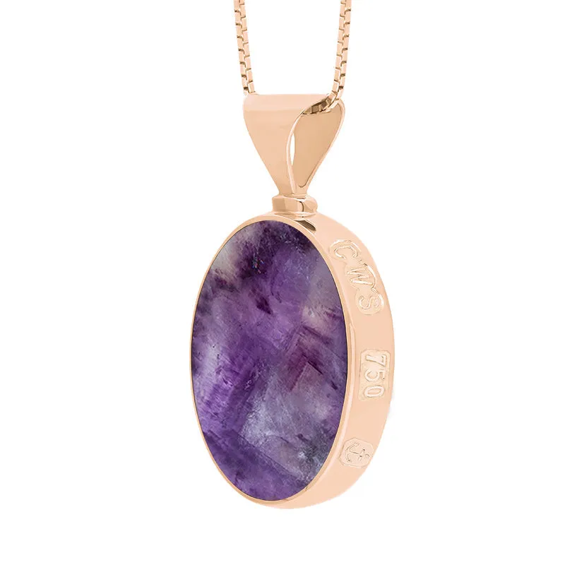18ct Rose Gold Whitby Jet Blue John King's Coronation Hallmark Double Sided Oval Necklace D