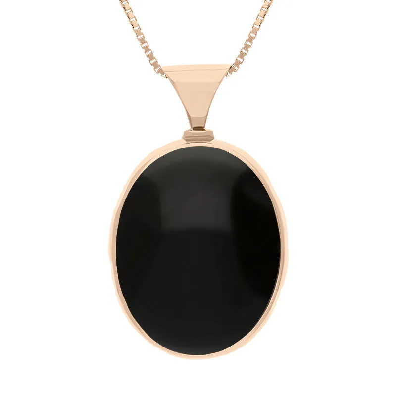 18ct Rose Gold Whitby Jet Lapis King's Coronation Hallmark Double Sided Oval Necklace D