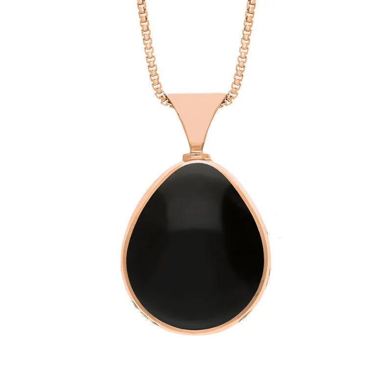 18ct Rose Gold Whitby Jet Lapis Lazuli Queens Jubilee Hallmark Double Sided Pear-shaped Necklace D