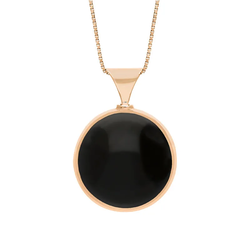 18ct Rose Gold Whitby Jet Malachite King's Coronation Hallmark Double Sided Round Necklace D