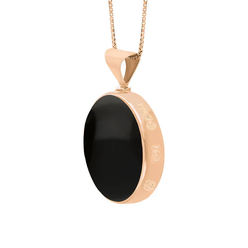 18ct Rose Gold Whitby Jet Malachite Queens Jubilee Hallmark Double Sided Round Necklace D
