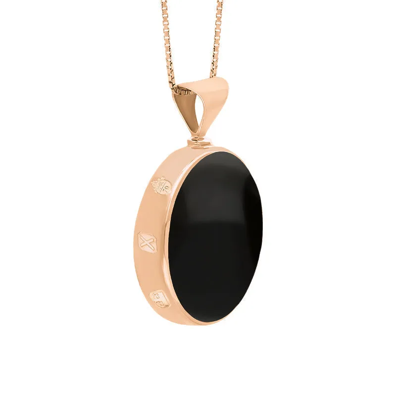 18ct Rose Gold Whitby Jet Malachite Queens Jubilee Hallmark Double Sided Round Necklace D