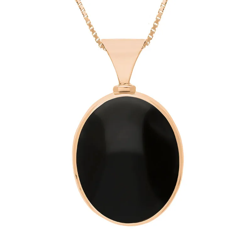 18ct Rose Gold Whitby Jet Mother of Pearl King's Coronation Hallmark Double Sided Oval Necklace D
