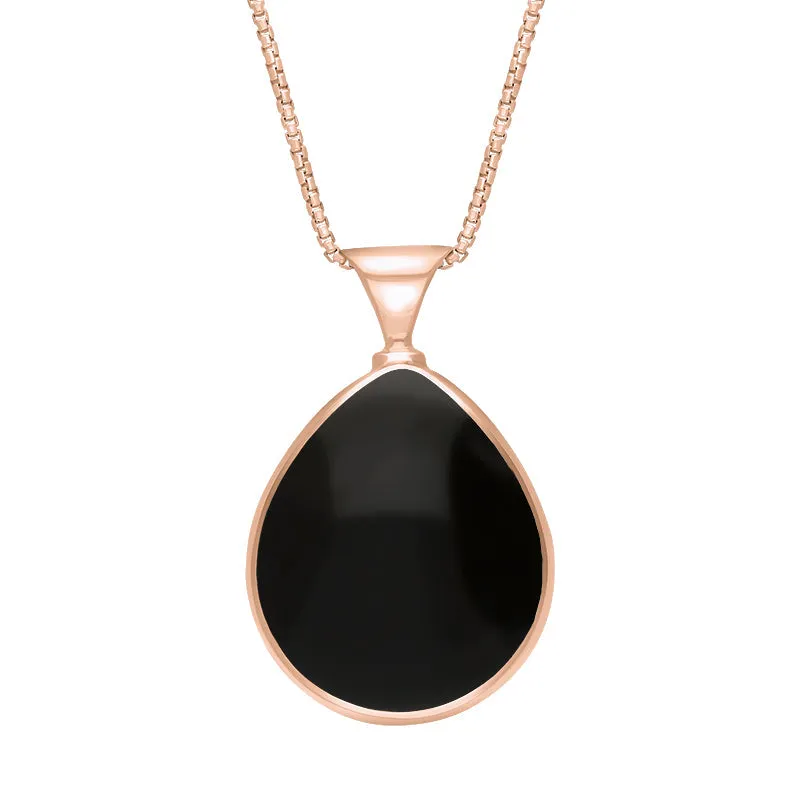 18ct Rose Gold Whitby Jet Mother of Pearl King's Coronation Hallmark Double Sided Pear-shaped Necklace D