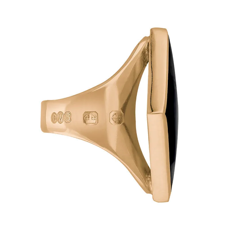 18ct Rose Gold Whitby Jet Queen's Jubilee Hallmark Medium Rhombus Ring D