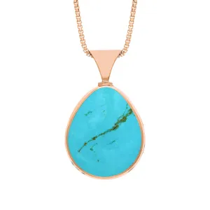 18ct Rose Gold Whitby Jet Turquoise Hallmark Double Sided Pear-shaped Necklace