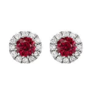 18ct White Gold 0.11ct Diamond Ruby Round Cluster Stud Earrings D
