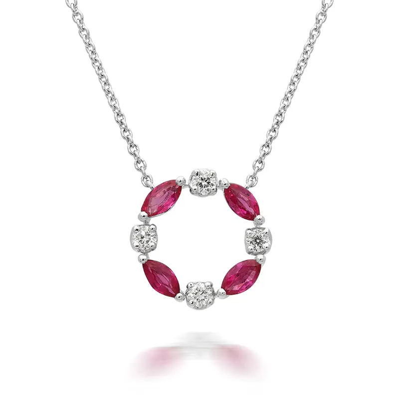 18ct White Gold 0.38ct Ruby Diamond Marquise Cut Necklace