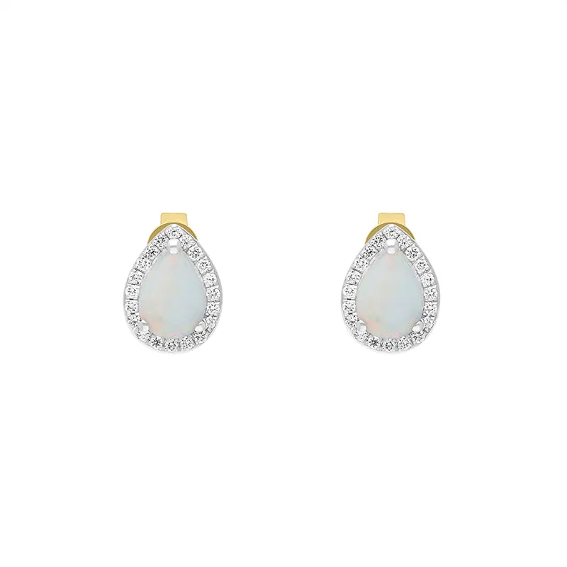 18ct White Gold 0.66ct Opal Diamond Pear Stud Earrings