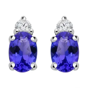 18ct White Gold 0.93ct Tanzanite Diamond Oval Stud Earrings D