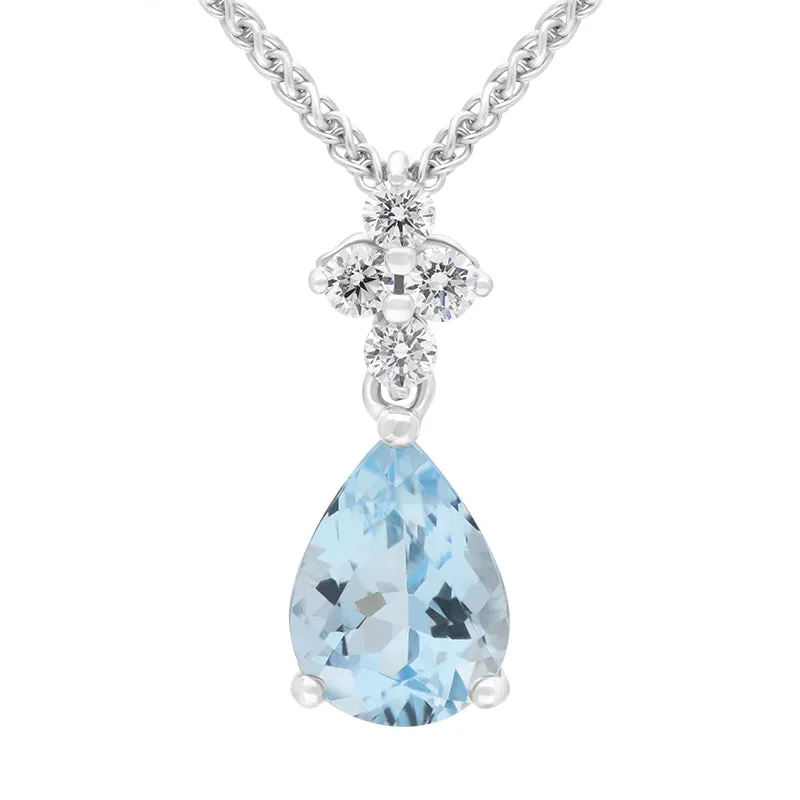18ct White Gold Aquamarine Diamond Pear Cut Necklace