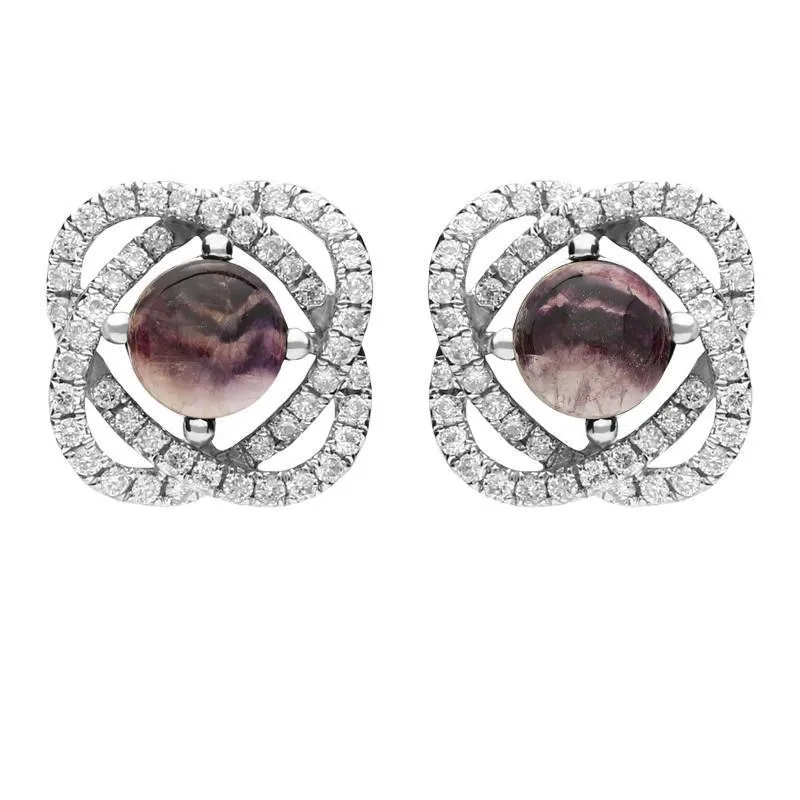 18ct White Gold Blue John 0.31ct Diamond Swirl Stud Earrings