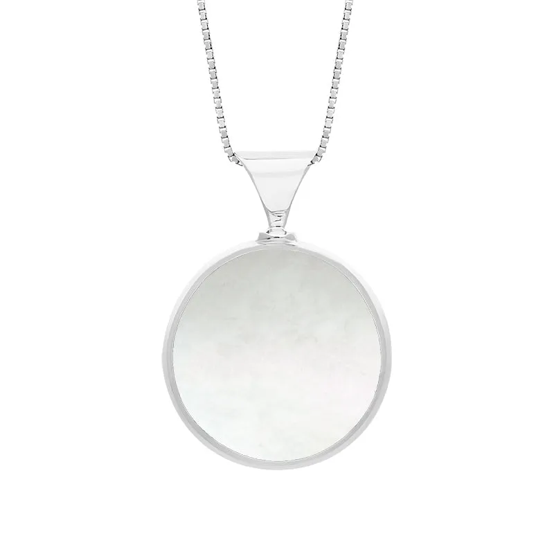 18ct White Gold Blue John Mother of Pearl King's Coronation Hallmark Double Sided Round Necklace D