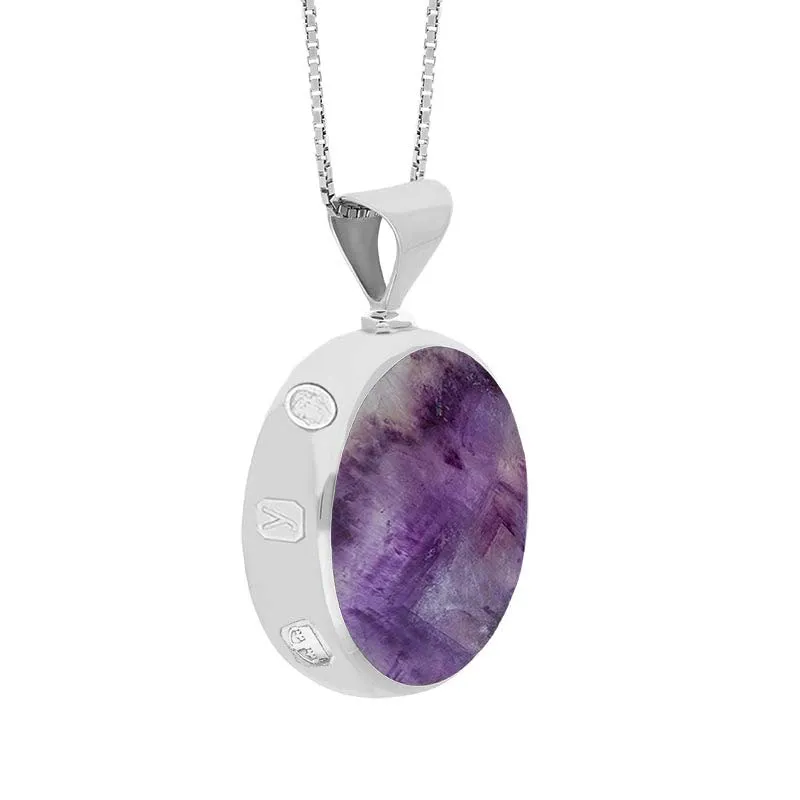18ct White Gold Blue John Mother of Pearl King's Coronation Hallmark Double Sided Round Necklace D