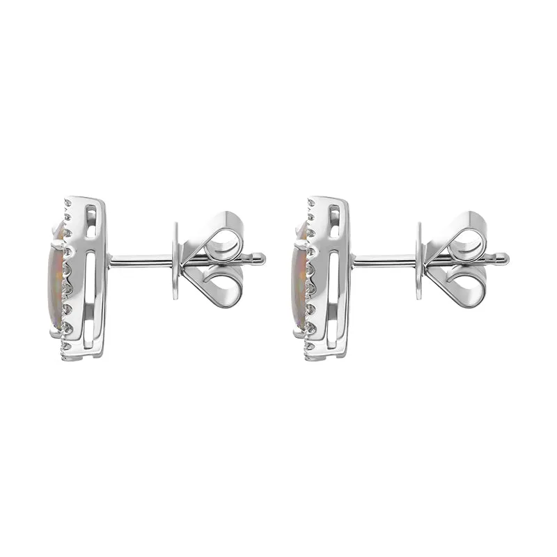 18ct White Gold Opal Diamond Pear Cut Halo Stud Earrings