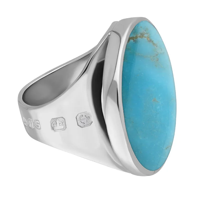 18ct White Gold Turquoise King's Coronation Hallmark Medium Round Ring D