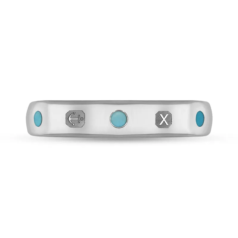 18ct White Gold Turquoise Queen's Jubilee Hallmark 4mm Ring D