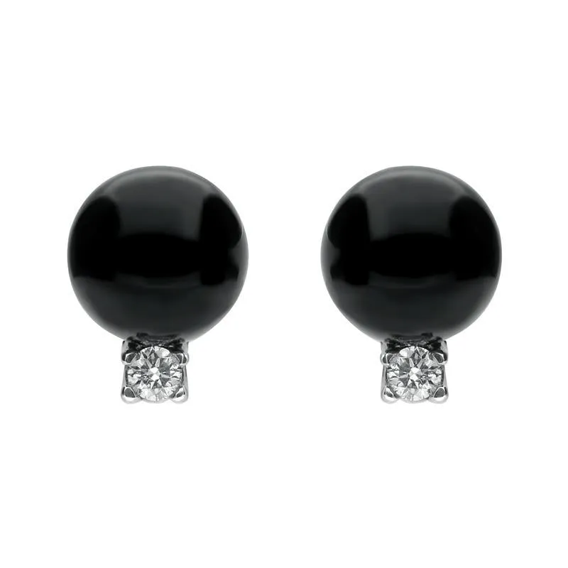 18ct White Gold Whitby Jet 0.22ct Diamond Bead Stud Earrings D