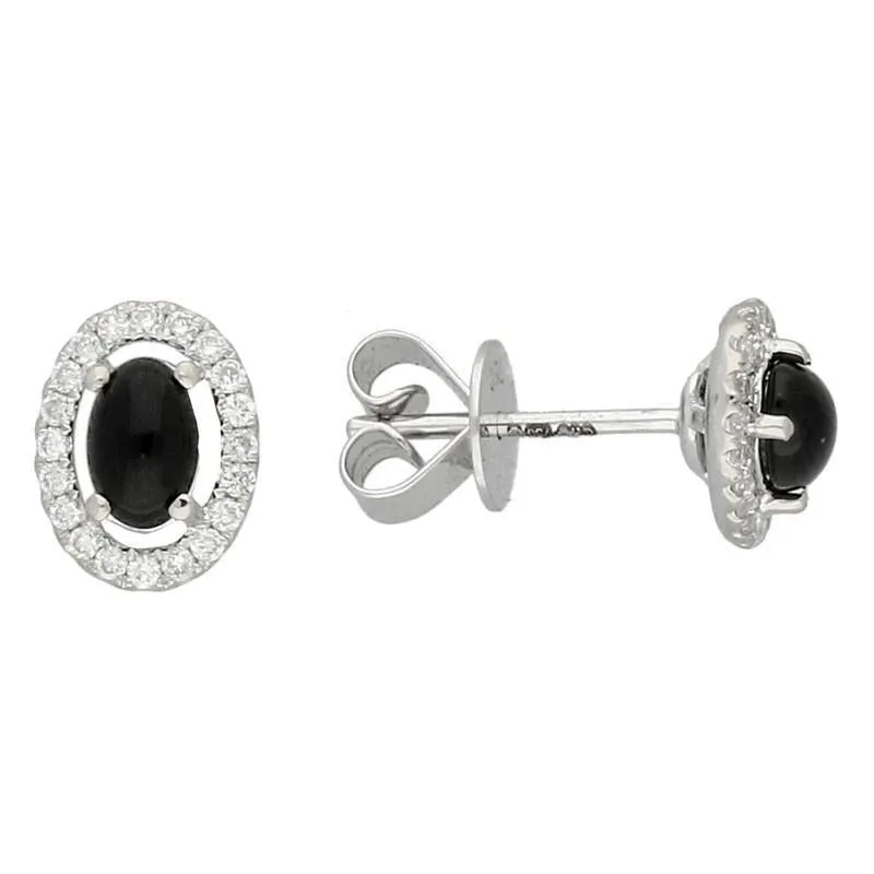 18ct White Gold Whitby Jet 0.23ct Diamond Oval Shape Stud Earrings