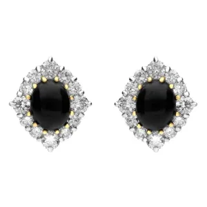 18ct White Gold Whitby Jet 1.50ct Diamond Oval Cluster Stud Earrings