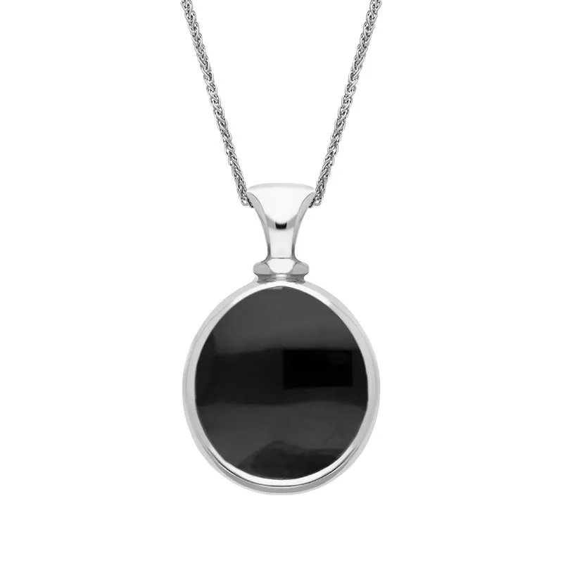 18ct White Gold Whitby Jet Blue John Small Double Sided Pear Fob Necklace