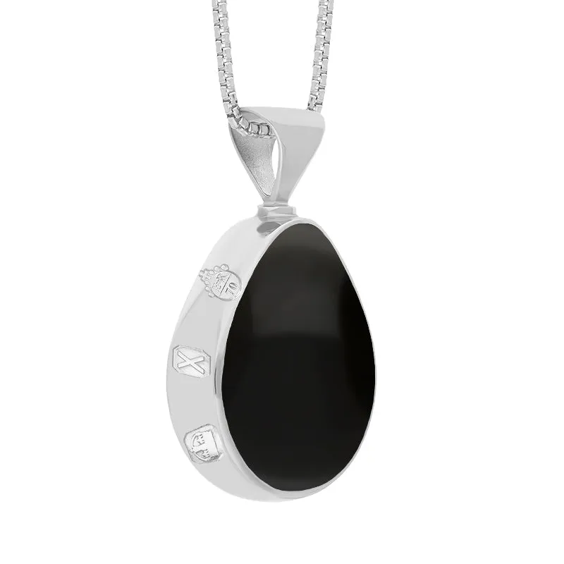 18ct White Gold Whitby Jet Lapis Lazuli Queens Jubilee Hallmark Double Sided Pear-shaped Necklace D