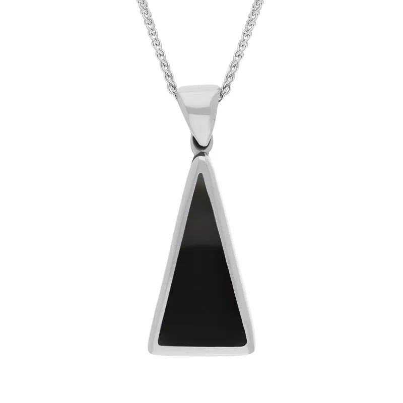 18ct White Gold Whitby Jet Mother Of Pearl Double Sided Triangular Fob Necklace