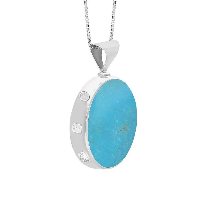 18ct White Gold Whitby Jet Turquoise King's Coronation Hallmark Double Sided Round Necklace D