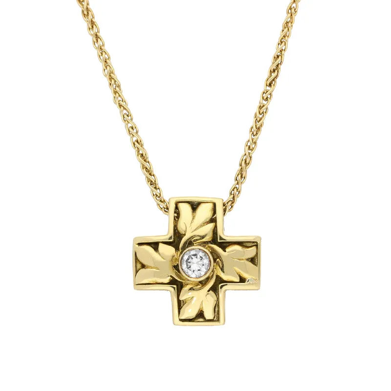 18ct Yellow Gold 0.25ct Diamond Oak Leaf Cross Necklace