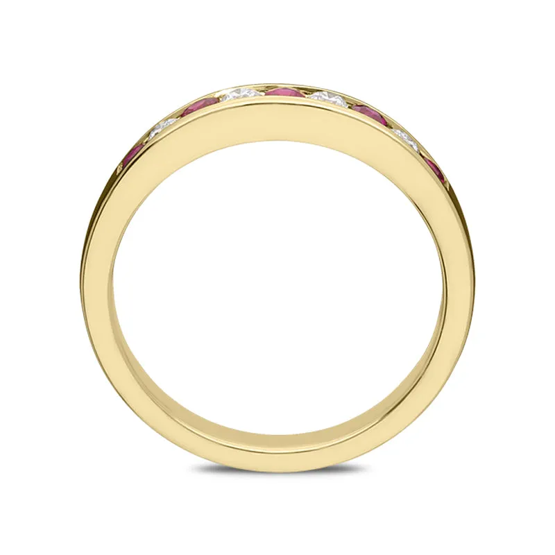 18ct Yellow Gold 0.28ct Ruby Diamond Half Eternity Ring