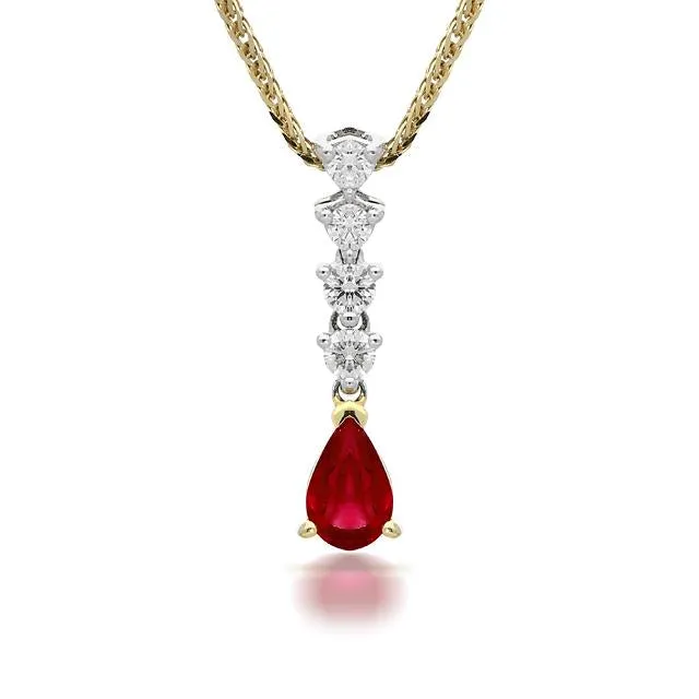 18ct Yellow Gold 0.42ct Ruby Diamond Pear Drop Necklace