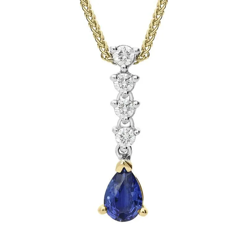 18ct Yellow Gold 0.43ct Sapphire Diamond Pear Necklace D