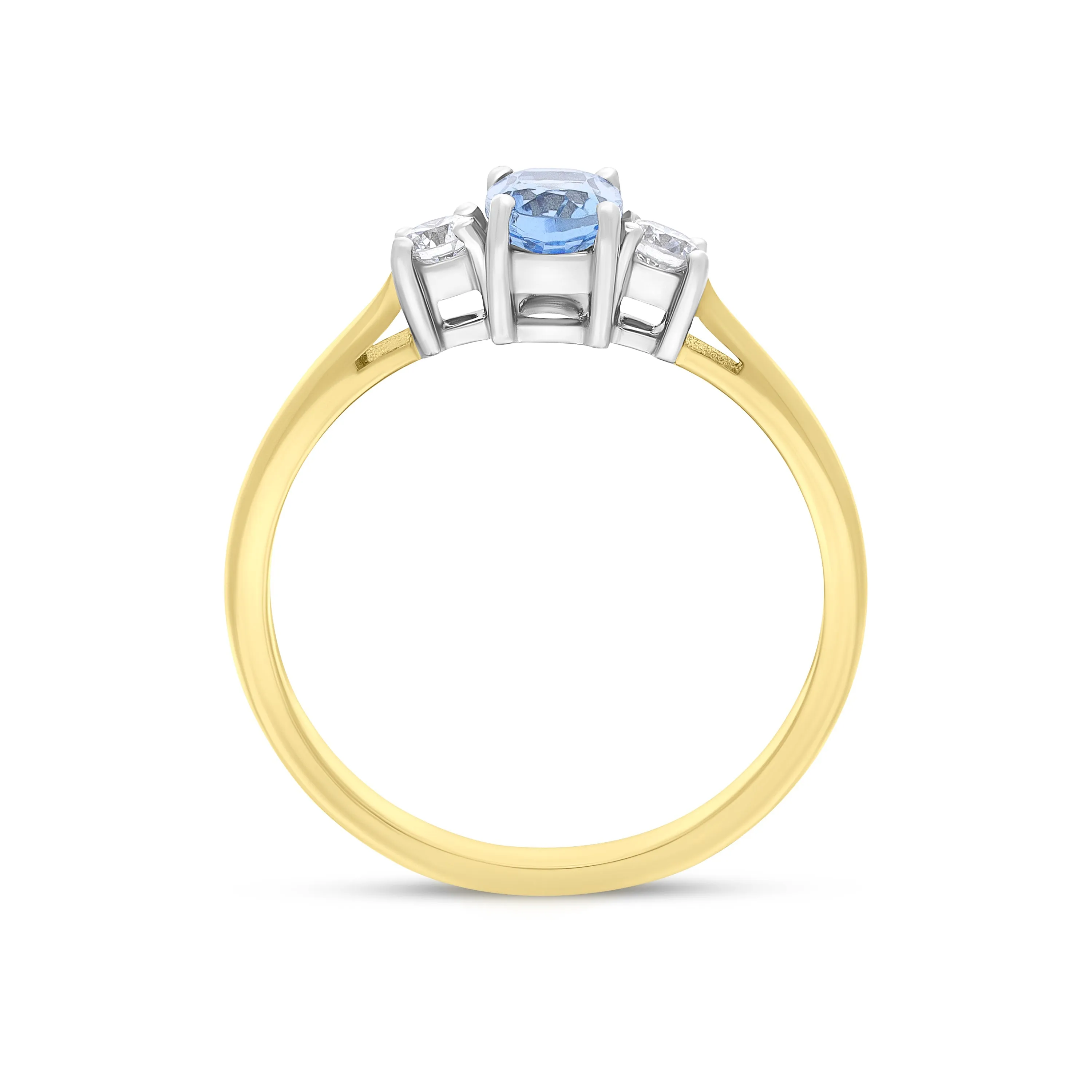 18ct Yellow Gold 0.47ct Aquamarine 0.14ct Diamond Three Stone Ring