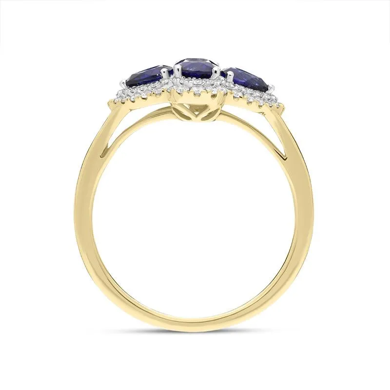 18ct Yellow Gold 1.05ct Sapphire 0.22ct Diamond Pear Cluster Ring
