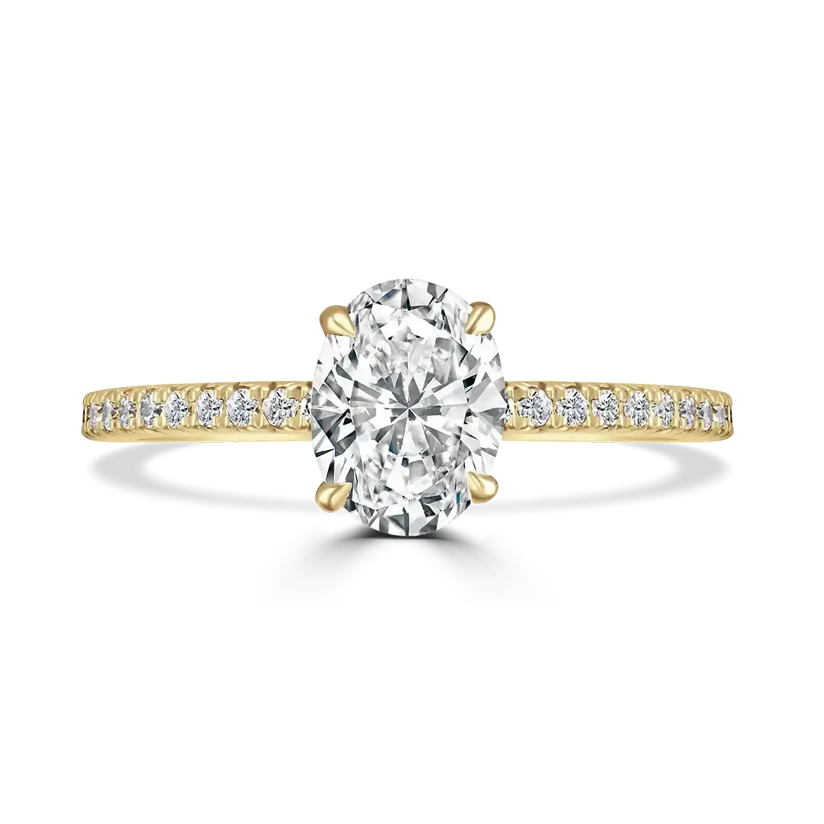 18ct Yellow Gold 1.5ct Oval Cut Laboratory Grown Diamond Solitaire With Diamond Shoulders
