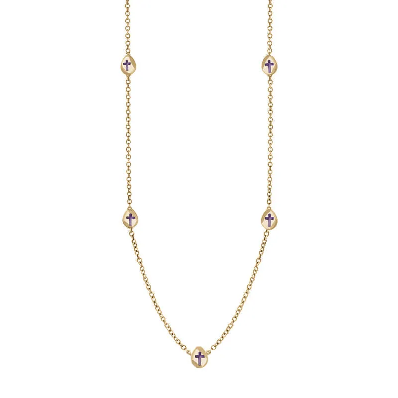 18ct Yellow Gold Blue John Cross Link Disc Chain Necklace