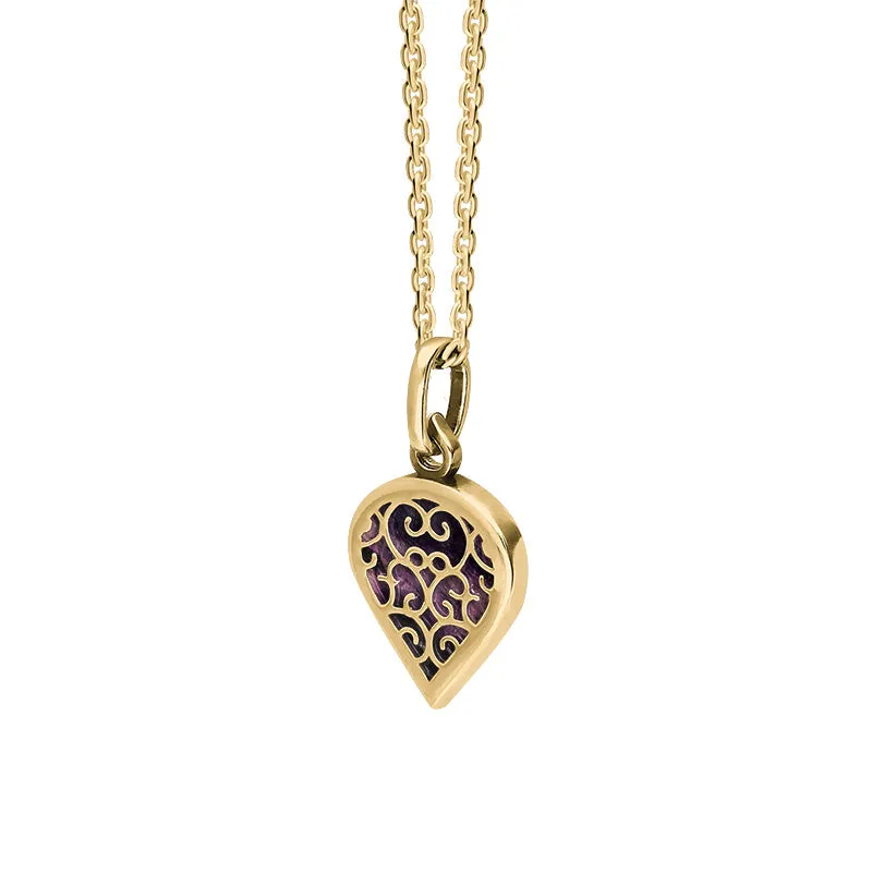 18ct Yellow Gold Blue John Flore Filigree Small Heart Necklace