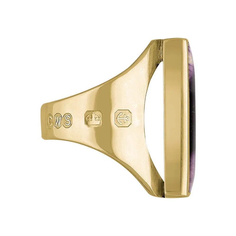 18ct Yellow Gold Blue John King's Coronation Hallmark Medium Square Ring D