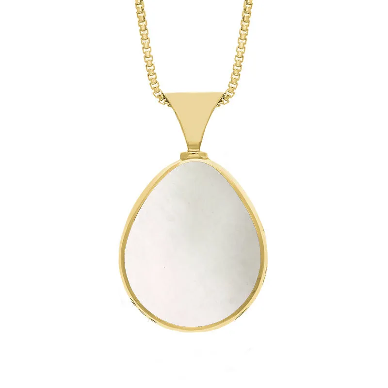 18ct Yellow Gold Blue John Mother of Pearl King's Coronation Hallmark Double Sided Pear-shaped Necklace D