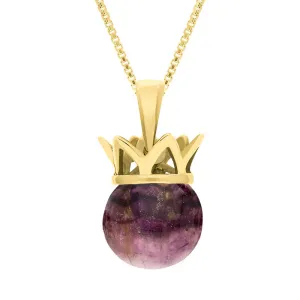18ct Yellow Gold Blue John Royal Coronet 11mm Bead Pendant