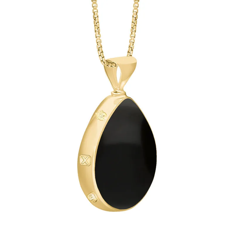 18ct Yellow Gold Blue John Whitby Jet Queens Jubilee Hallmark Double Sided Pear-shaped Necklace D