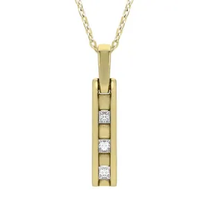 18ct Yellow Gold Diamond Three Stone Bar Necklace