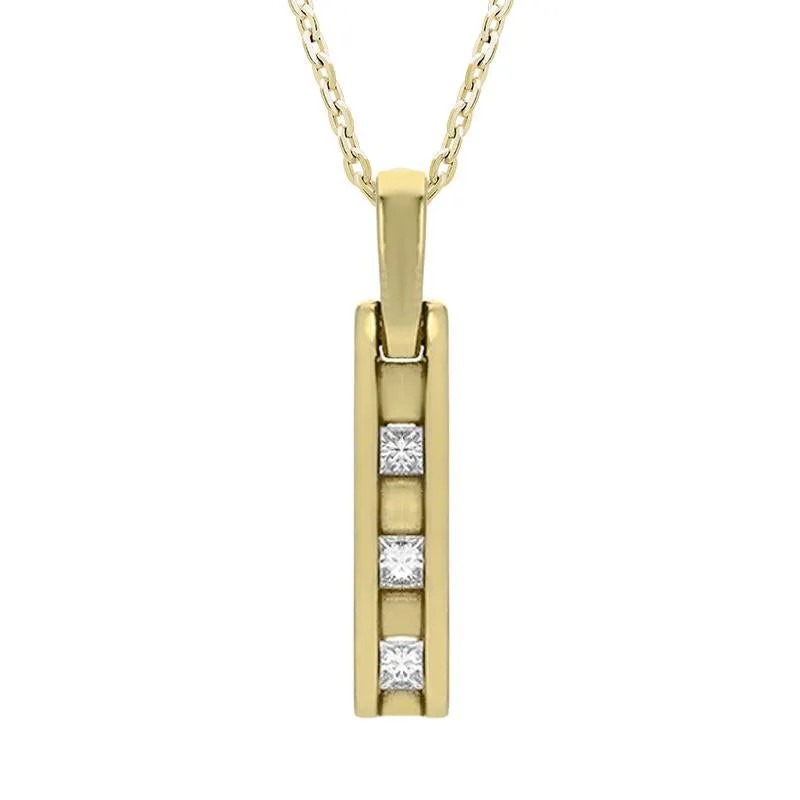 18ct Yellow Gold Diamond Three Stone Bar Necklace