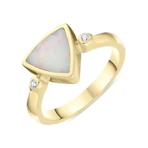 18ct Yellow Gold Opal 0.04ct Diamond Curved Triangle Ring D